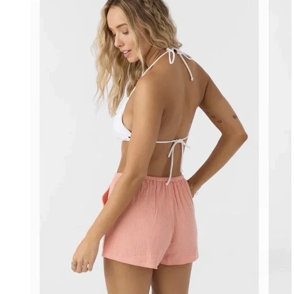 O'Neill Brenda Beach Shorts Coral Gauze Women's Large Coastal Spring Break - Picture 2 of 6